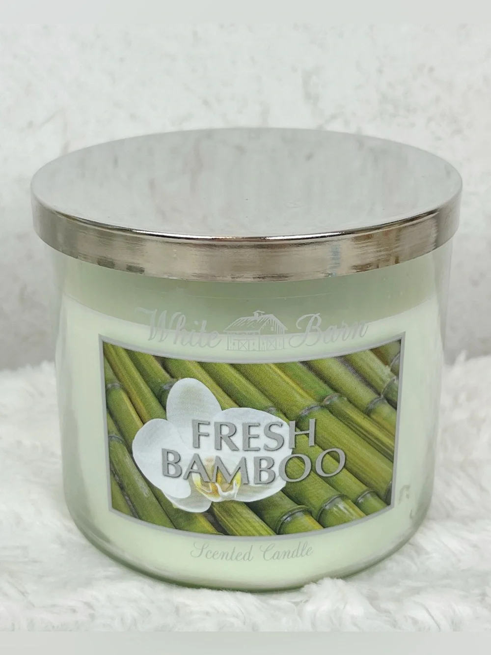 Rare White Barn Bath & Body Works Fresh Bamboo 3 Wick Candle 14.5 Oz Boho